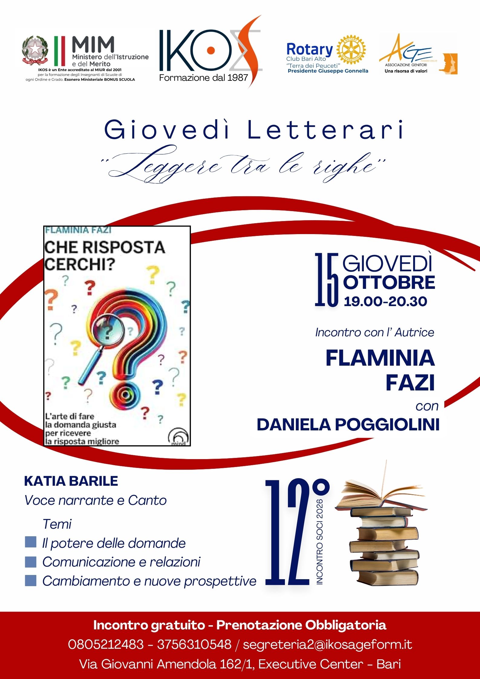 GIOVEDI' LETTERARI - Leggere tra le righe - 12° INCONTRO -  15 ottobre