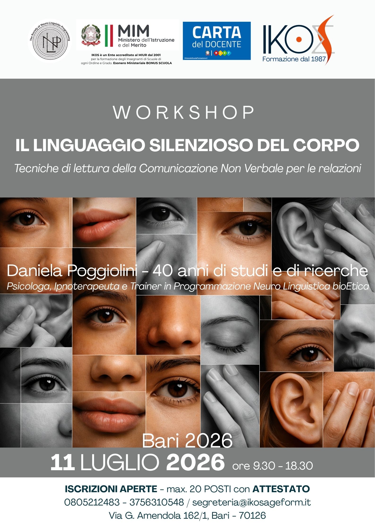IL LINGUAGGIO SILENZIOSO DEL CORPO Tecniche di lettura della Comunicazione Non Verbale - 11 Luglio 2026
