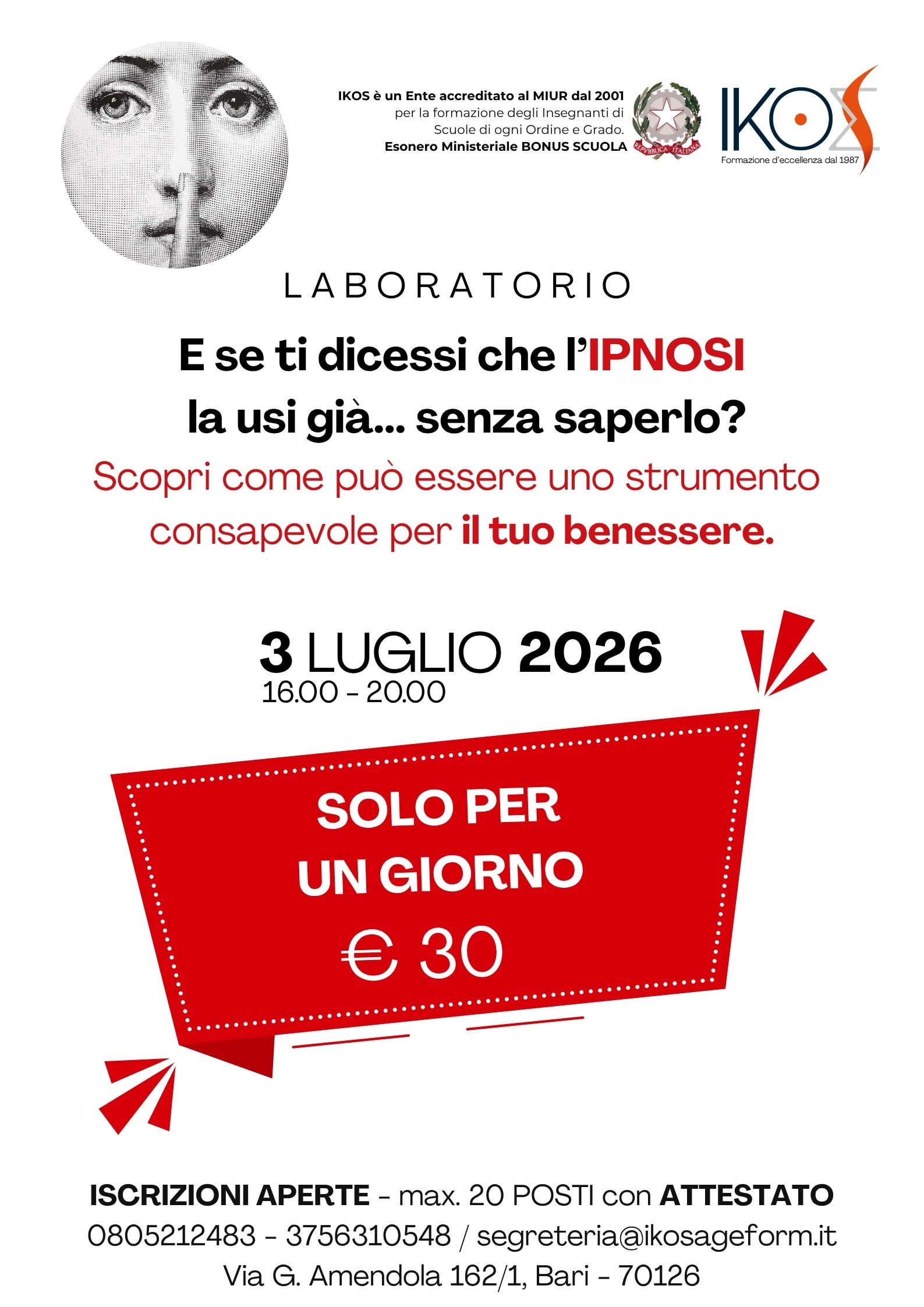 LABORATORIO DI IPNOSI 3 luglio 2026