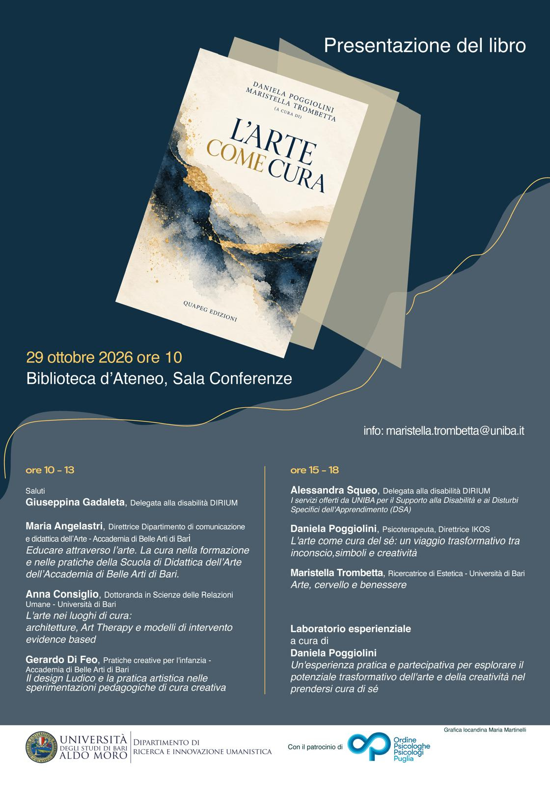 PRESENTAZIONE DEL LIBRO: L'arte come cura 29 Ottobre 2026