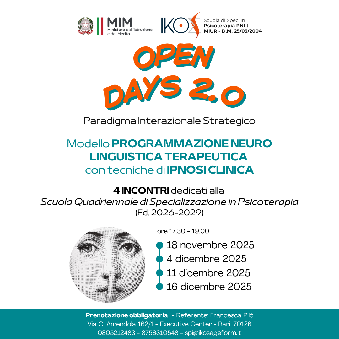 OPEN DAYS 2.0: 4 INCONTRI dedicati alla  Scuola Quadriennale di Specializzazione in Psicoterapia 